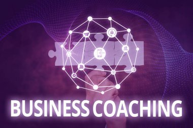 Writing displaying text Business Coaching. Business idea providing support and occasional advice to an individual Hand Holding Jigsaw Puzzle Piece Unlocking New Futuristic Technologies.