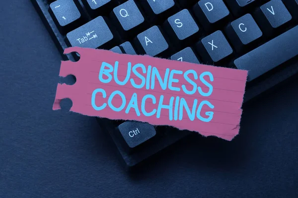 Text sign showing Business Coaching. Business idea providing support and occasional advice to an individual Entering New Product Key Concept, Typing Movie Subtitle Software —  Fotos de Stock