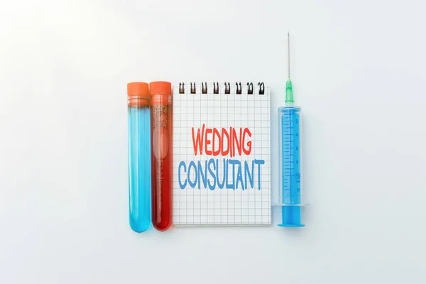 Text sign showing Wedding Consultant. Business approach someone plan and coordinate the wedding celebration Research Notes For Virus Prevention, Planning Medical Procedures — Stockfoto