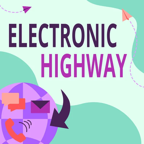 Wyświetlacz koncepcyjny Electronic Highway. Podejście biznesowe Cyfrowy system komunikacji używany na drodze lub autostradzie Internet Network Drawing With Colorful Messaging S. — Zdjęcie stockowe