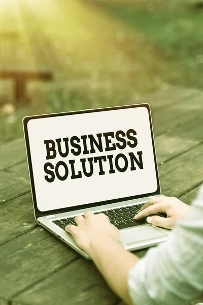 Text sign showing Business Solution. Concept meaning ideas used to help a company achieve its objectives Voice And Video Calling Capabilities Connecting People Together — Stok fotoğraf