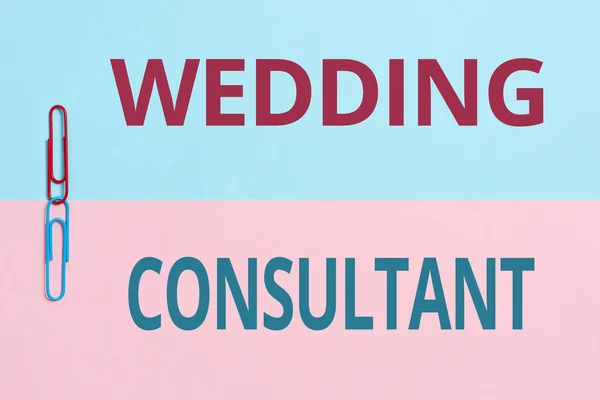 Handwriting text Wedding Consultant. Business showcase someone plan and coordinate the wedding celebration Two Objects Arranged Facing Inward Outward On a Separated Coloured Background — Φωτογραφία Αρχείου