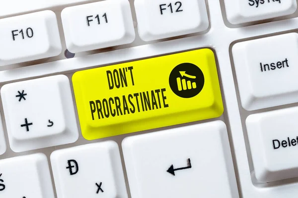 Text sign showing Don T Procrastinate. Word for Avoid delaying or slowing something that must be done Typewriting End User License Agreement, Typing New Network Password — стоковое фото