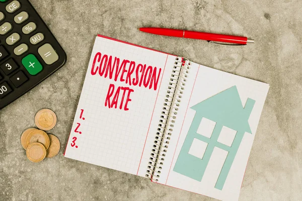 Sign displaying Conversion Rate. Conceptual photo number of visitors to a website that meet the desired goal Saving Money For A Brand New House, Abstract Buying And Selling Real Estate — Φωτογραφία Αρχείου