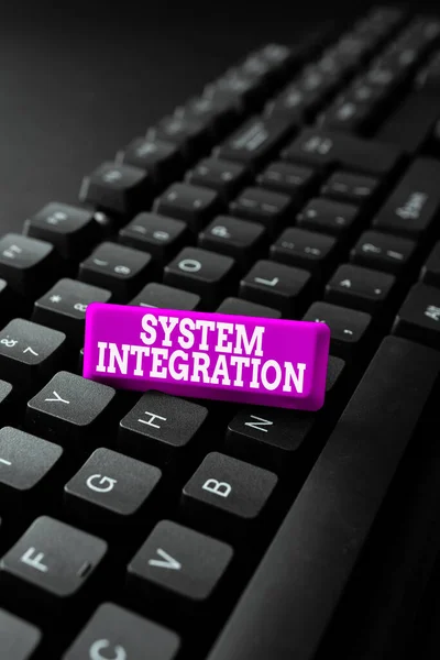 Text showing inspiration System Integration. Internet Concept process of bringing together the component subsystem Entering New Programming Codes, Typing Emotional Short Stories