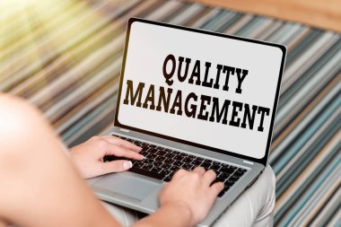 Text caption presenting Quality Management. Internet Concept overseeing and maintain a desired level of excellence Voice And Video Calling Capabilities Connecting People Together