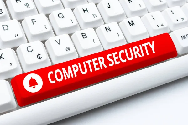 Text showing inspiration Computer Security. Business idea protection of computer systems from theft or damage Entering Image Keyword And Description, Typing Word Definition And Meaning — Stockfoto
