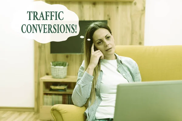 Text caption presenting Traffic Conversions. Business showcase visitor who has been converted into a client or customer Abstract Giving Business Advice Online, Spreading Internet Presence — Foto de Stock