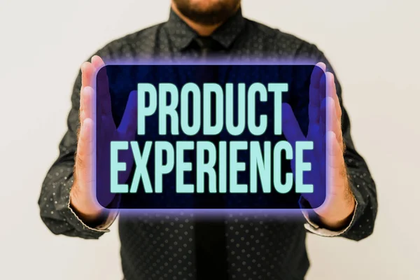 介绍产品经验的文字说明.向提出新计划和新想法的客户提供产品或服务的总体价值 — 图库照片