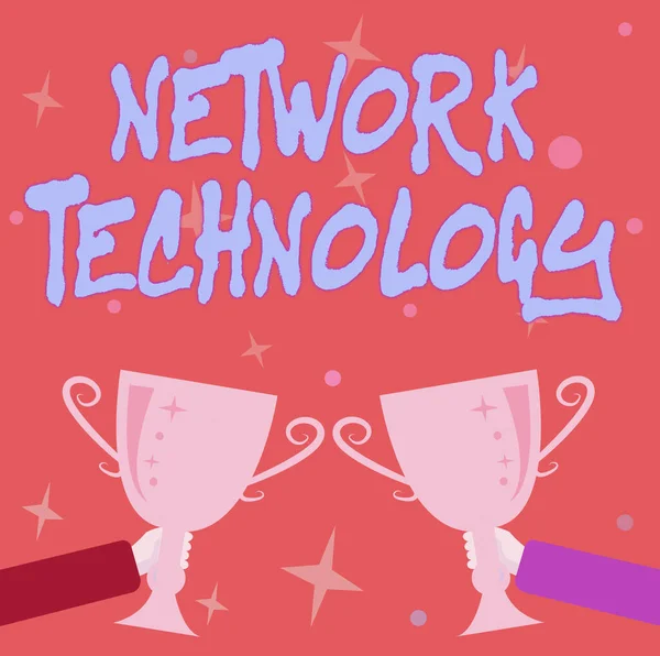 Text caption presenting Network Technology. Concept meaning transmit data digitally through information systems Abstract Victory Reward Ceremony, Celebrating New Winner Concept — Foto de Stock