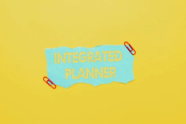 Text sign showing Integrated Planner. Internet Concept translating desired business outcomes into financial Critical Thinking Finding Clues Answering Questions Collecting Data — Stock Photo, Image
