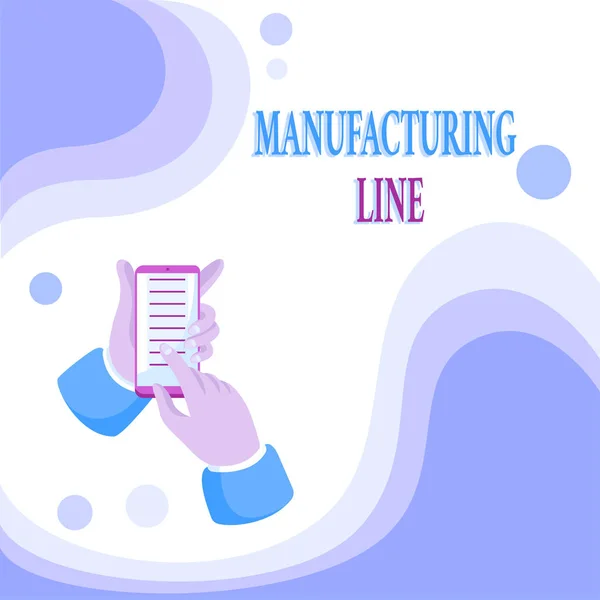 Hand writing sign Manufacturing Line. Word Written on set of sequential operations established in a factory Abstract Spreading Message Online, Global Connectivity Concepts — Stockfoto