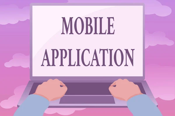 Conceptual caption Mobile Application. Business showcase application software designed to run on a mobile device Editing And Formatting Online Articles, Typing Creative Reading Contents