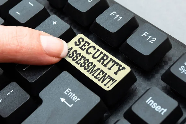 Text sign showing Security Assessment. Business idea study to locate IT security vulnerabilities and risks Typing New Blog Contents, Writing Movie Scripts, Creating Computer Codes — ストック写真