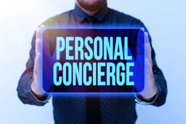Sign displaying Personal Concierge. Internet Concept someone who will make arrangements or run errands Presenting New Plans And Ideas Demonstrating Planning Process — ストック写真