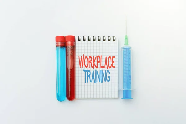 Conceptual display Workplace Training. Business idea the acquisition of knowledge or skills at workplace Research Notes For Virus Prevention, Planning Medical Procedures