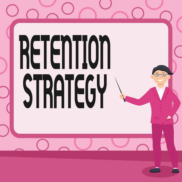 Bildunterschrift: Retention Strategy. Geschäftsaktivitäten zur Verringerung von Fluktuation und Zermürbung der Mitarbeiter Abstract Professor hält Vorträge, erklärt und berichtet Konzept — Stockfoto