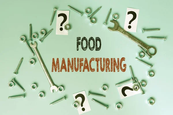 Text showing inspiration Food Manufacturing. Business idea transformation of agricultural products into food New Ideas Brainstoming For Maintenance Planning Repairing Solutions