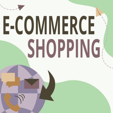 El yazısı işareti E Ticaret Alışverişi. Satıcıdan doğrudan mal ya da hizmet satın almak için renkli İleti İletisi Çizen İnternet Ağı üzerinden kelime.