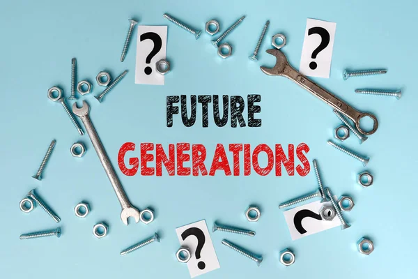 Tekstbord met toekomstige generaties. Woord voor generaties na de huidige levende generatie Nieuwe Ideeën Brainstoming voor Onderhoud Planning Reparatie Oplossingen — Stockfoto