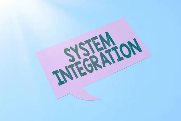 Text sign showing System Integration. Concept meaning process of bringing together the component subsystem Colorful Office Supplies Bright Workplace Stuff Workshop Materials