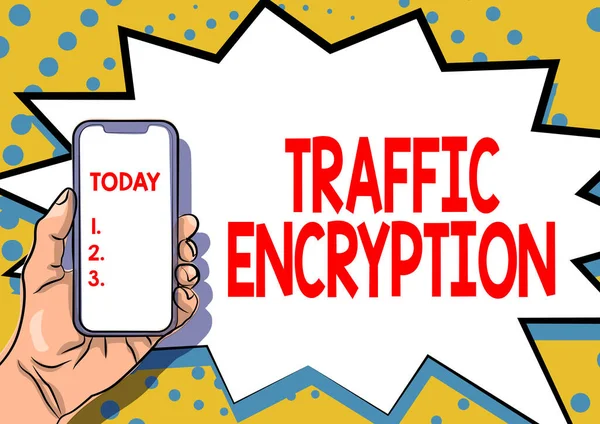 Koncepční popisek Traffic Encryption. Způsob, jak zajistit přenos informací zobrazování důležitých informací, prezentace oznámení chytrých telefonů — Stock fotografie