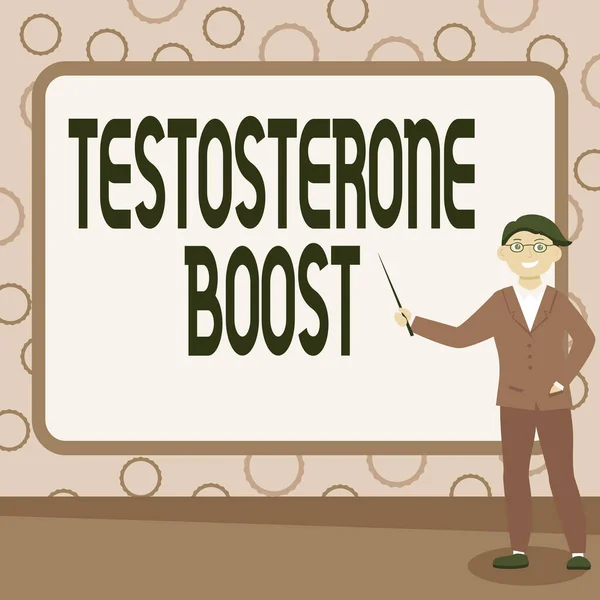 Conceptual caption Testosterone Boost. Concept meaning rise of primary male sex hormone and an anabolic steroid Abstract Professor Giving Lectures, Explaining And Reporting Concept — 스톡 사진