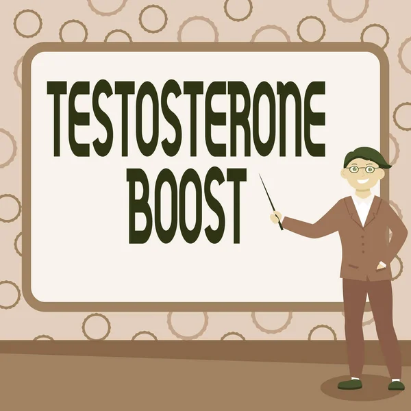 Conceptual caption Testosterone Boost. Concept meaning rise of primary male sex hormone and an anabolic steroid Abstract Professor Giving Lectures, Explaining And Reporting Concept