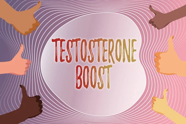 Tekstbord met Testosteron Boost. Woord voor de opkomst van primaire mannelijke geslachtshormoon en een anabole steroïde creëren en verzenden van e-mail Boodschap Online, Data Processing Jobs — Stockfoto