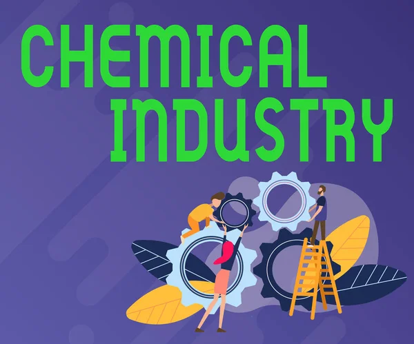 Πινακίδα κειμένου που δείχνει χημική βιομηχανία. Επισκόπηση των επιχειρήσεων αποτελείται από τις εταιρείες που παράγουν βιομηχανικές χημικές ουσίες Αφηρημένη Βοηθώντας στην οικοδόμηση της κοινότητας, Κοινωνία Δουλεύοντας μαζί Concept — Φωτογραφία Αρχείου