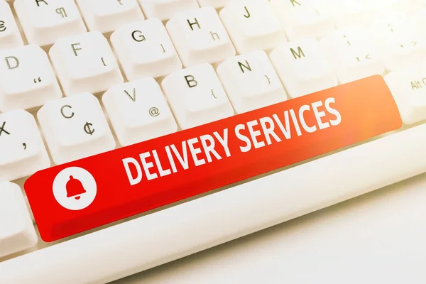 Handwriting text Delivery Services. Concept meaning the transport of items between two or more parties Entering Image Keyword And Description, Typing Word Definition And Meaning — 스톡 사진