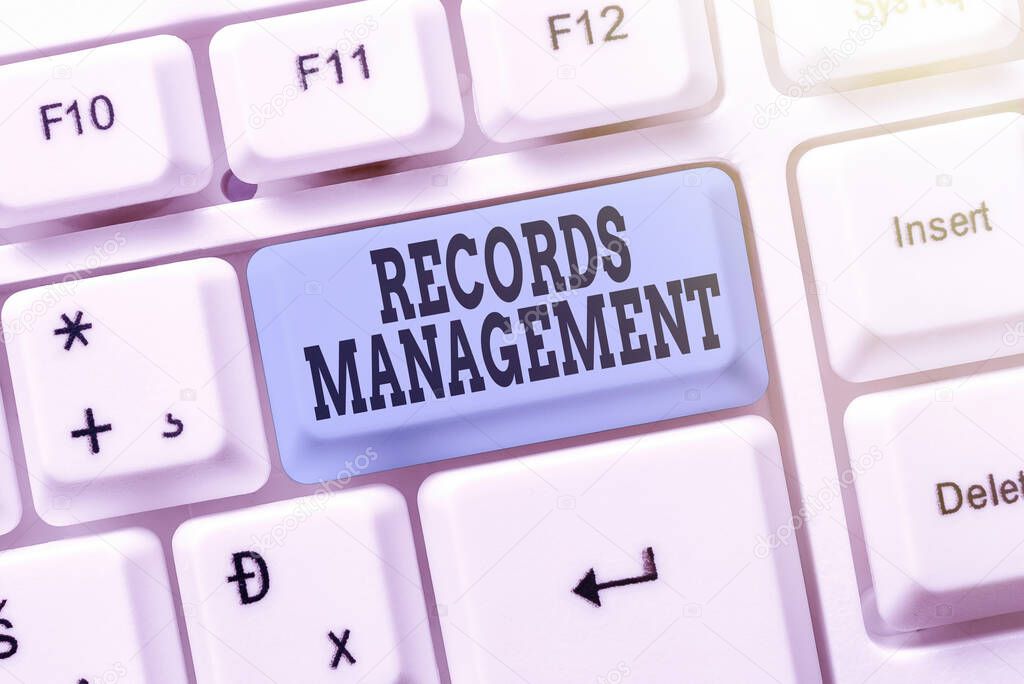 Conceptual caption Records Management. Business concept administration of records and documented information Setting Up New Online Blog Website, Typing Meaningful Internet Content