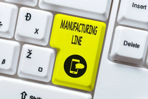 Sign displaying Manufacturing Line. Business overview set of sequential operations established in a factory Typewriting End User License Agreement, Typing New Network Password