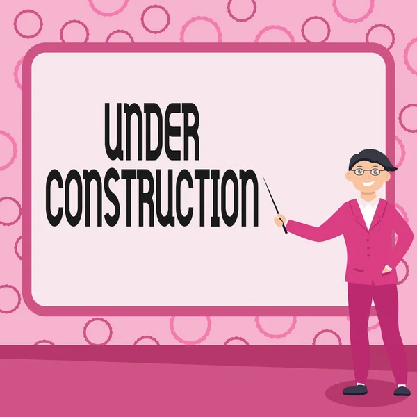 Hand writing sign Under Construction. Business approach project that is unfinished but actively being worked on Abstract Professor Giving Lectures, Explaining And Reporting Concept — Stockfoto