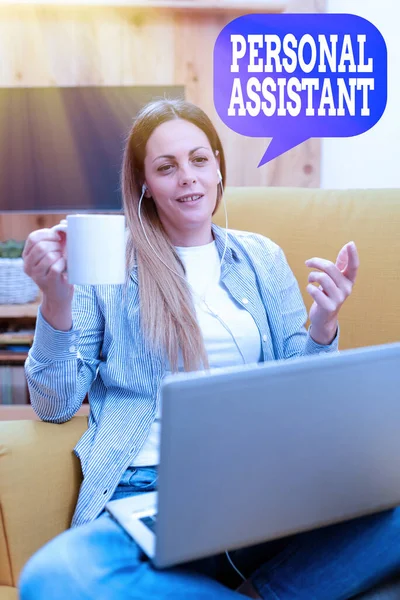 Text sign showing Personal Assistant. Concept meaning administrative assistant working exclusively for a person Watching Online Lessons, Reading Internet Blogs, Learning New Things — Stok fotoğraf