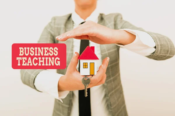 Sign displaying Business Teaching. Word for teaching the skills and operation of the business industry Allocating Savings To Buy New Property, Saving Money To Build House