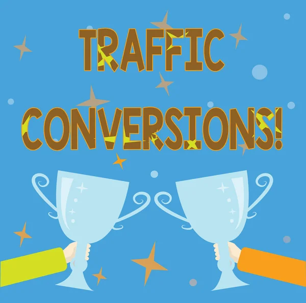 Conceptual caption Traffic Conversions. Visitante de Internet Concept que se ha convertido en cliente o cliente Ceremonia de recompensa de victoria abstracta, celebrando el nuevo concepto de ganador — Foto de Stock