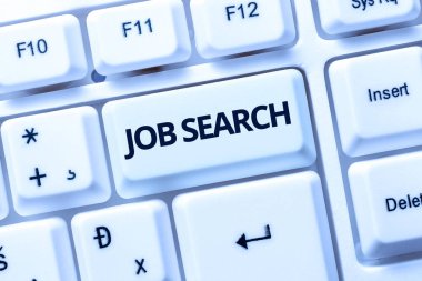 Text showing inspiration Job Search. Internet Concept an act of sourcing for job openings and apply for a position Typing And Publishing Descriptions Online, Writing Informative Data
