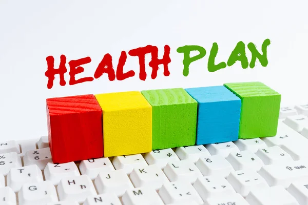 Text sign showing Health Plan. Business approach type of insurance that covers highcost medical services Computer Laptop For Communication Typing New Ideas And Plan Development