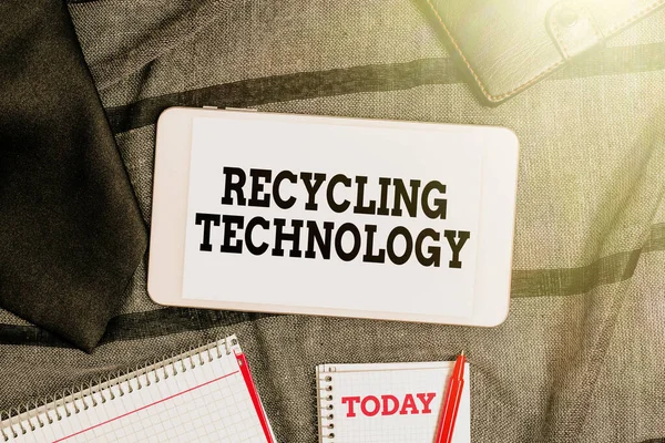 Text caption presenting Recycling Technology. Business idea the methods for reducing solid waste materials Smartphone Voice And Video Calls, Displaying Pocket Contents — Stock Photo, Image