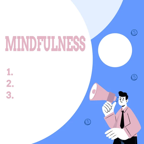 Señal de escritura a mano Mindfulness. Idea de negocio estado de ánimo alcanzado por la concentración de uno s es la atención Resumen Mostrando Diferente Método de Mecanografía, Teclado Procesamiento de Datos — Foto de Stock