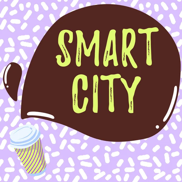 Εγγραφή εμφάνισης κειμένου Smart City. Business concept an urban area that uses communication technologies to collect data Πολύχρωμο Design Εμφάνιση μηνύματος, Αφηρημένη Καφετέρια Menu — Φωτογραφία Αρχείου