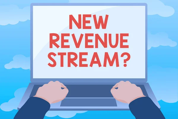 Firma la visualizzazione di New Revenue Stream Question. Approccio commerciale Ulteriori fonti avanzate di reddito Approccio migliorato Modifica e formattazione di articoli online, digitando contenuti di lettura creativa — Foto Stock