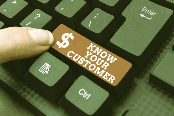 Inspiration showing sign Know Your Customer. Word Written on The idea of business identification and finance safety Downloading Online Files And Data, Uploading Programming Codes — Stock Photo, Image