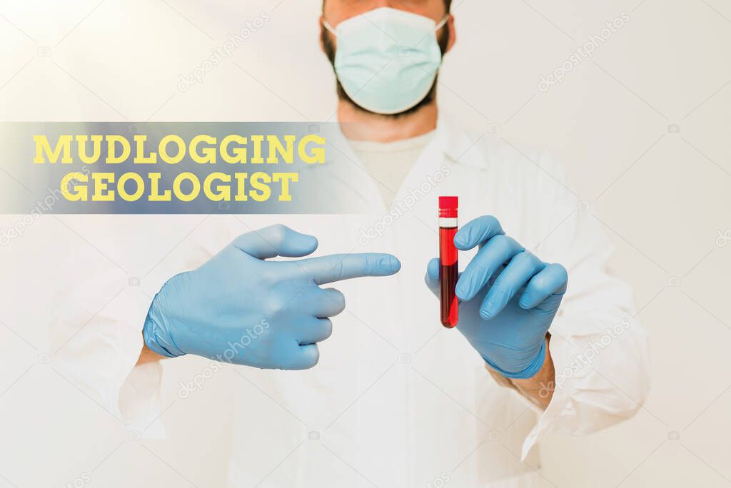 Inspiration showing sign Mudlogging Geologist. Business idea gather information and creating a detailed well log Chemist Presenting Blood Sample, Scientist Analyzing Research Specimen