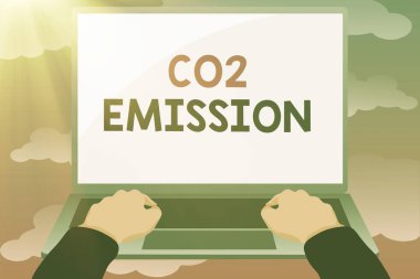 Kavramsal görüntü CO2 emisyonu. Çevrimiçi Yazıları Düzenleme ve Biçimlendirme, Yaratıcı Okuma İçerikleri Yazma ve Düzenleme