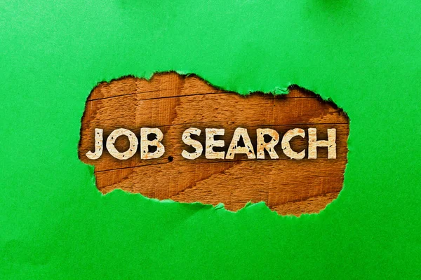 Text showing inspiration Job Search. Business approach an act of sourcing for job openings and apply for a position Discovering New Opportunity Fresh Ideas Breakthrough Boundaries — 图库照片