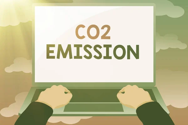 Visualizzazione concettuale Emissione di CO2. Business concept Rilascio di gas serra nell'atmosfera nel tempo Editing e Formattazione Articoli Online, Digitando Creative Reading Indice — Foto Stock