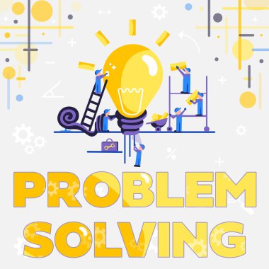 İlham veren problem çözmeyi gösteren metin. Daha İyi Sonuçlar İçin Birlikte Çalışmak, Grup Çaba Konsepti, zor veya karmaşık sorunlara çözüm bulma amaçlı iş genel bakış süreci