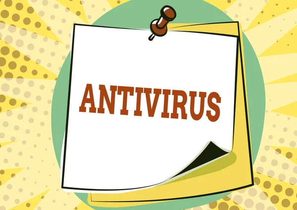 Skrivtecken för Antivirus. Affärsidé lämplig för detektering och borttagning av datorvirus Färgglada Meddelande Presentation Idéer, Klisterlappar Meddelande Påminnelse — Stockfoto